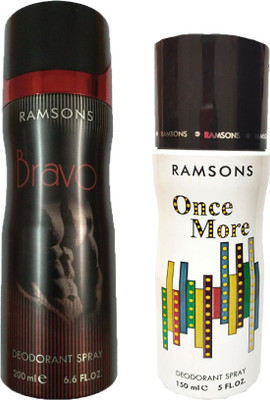 

RAMSONS ONCE MORE DEODORANT SPRAY 150ML+BRAVO DEODORANT SPRAY 200ML Deodorant Spray - For Men(150 ml, Pack of 2)