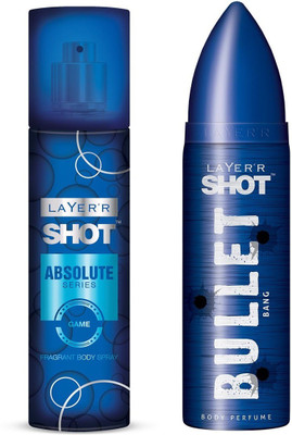 

Layer Shot Bullet BANG 1pc. & Absolute GAME 1pc. Pack of 2 Deodorant Spray - For Men(255 ml, Pack of 2)