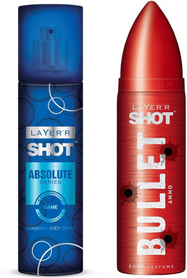 

Layer Shot Bullet AMMO 1pc. & Absolute GAME 1pc. Pack of 2 Deodorant Spray - For Men(255 ml, Pack of 2)