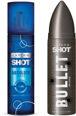 

Layer Shot Bullet RELOAD 1pc. & Absolute GAME 1pc. Pack of 2 Deodorant Spray - For Men(255 ml, Pack of 2)