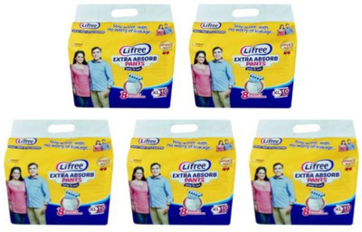 

lifree Adult Pant Style Diaper Size XL, Set of 5 packs, 10 pcs per pack Total 50 pcs for waist size 35-49 inches - XL(50 Pieces)