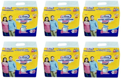 

lifree Adult Pant Style Diaper Size XL , Set of 6 packs, 10 pcs per pack Total 60 pcs for waist size 33-49 inches - XL(60 Pieces)