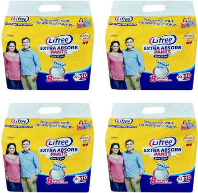 

lifree Adult Diaper pant style XL Size , combo of 4 packs, 10 pcs per pack Total 40 pcs for waist size 35-49 inches - XL(40 Pieces)