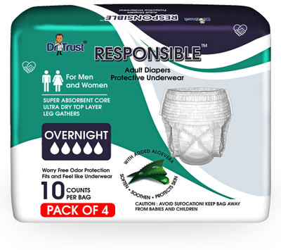 

Dr. Trust (USA) Pull Up Large Size Pant Style Diaper Pants Protective Underwear With Added AloeVera For Men & Women Pack Of 4 Adult Diapers - L(40 Pieces)