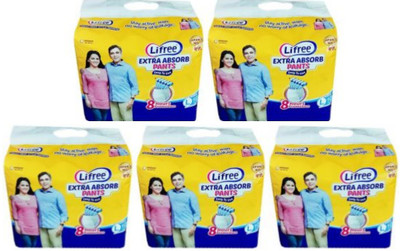 

lifree Adult Pant Style Diaper Size L, Set of 5 packs, 10 pcs per pack Total 50 pcs for waist size 30-39 inches - L(50 Pieces)