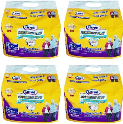 

lifree Adult Diaper Pant Style Medium Size , combo of 4 packs, 10 pcs per pack Total 40 pcs for waist size 24-33 inches - M(40 Pieces)