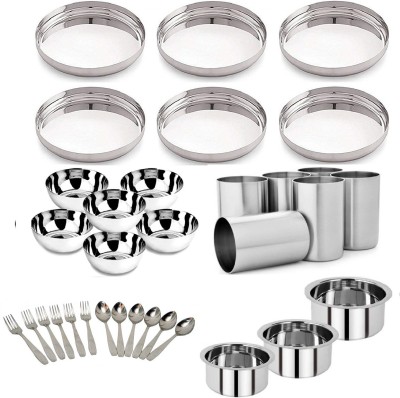 LIMETRO STEEL Pack of 33 Stainless Steel 33 Pcs Set Premium Quality stainless steel Dinner Set(Silver)