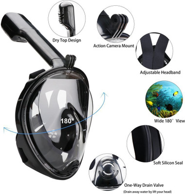 

Happy2Buy Revolutionary Full Face Dry Mask 180 Degree Vision,Free Breathing(Size-S/M)Black Diving Mask(S, M)