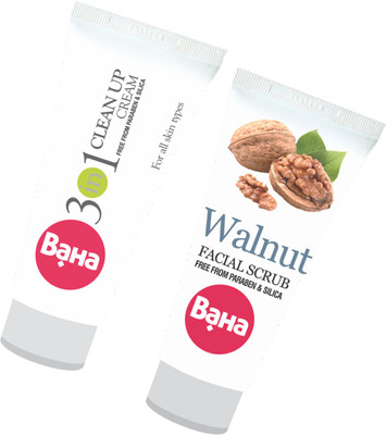 

BAHA 3 in 1 Clean Up Cream and Walnut Facial Scrub Combo(50 g)