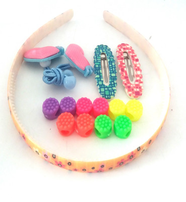 

FASHIONABLE PARTY WEAR HAIR BAND, FLOWER SHAPE TIC TAC CLIP,SMALL HAIR CLAW AND 2 HEART SHAPE RUBBER BAND Hair Accessory Set(Multicolor)