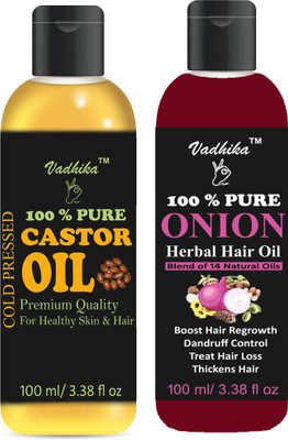 

Vadhika 100 % Organic Castor oil & Onion oil pack of 2 bottle 200ml Hair Oil(200 ml)