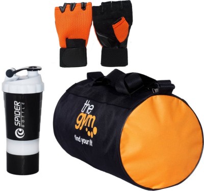 

S.Blaze Gym Kit Combo of 500ml White Spider Shaker Bottle + 20L Orange Gym Bag + Orange Gloves Gym & Fitness Kit