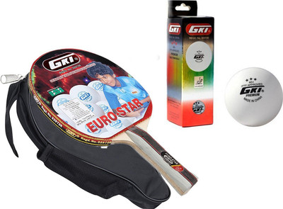 

GKI Euro Star Table Tennis Combo Set (Euro Star Table Tennis Racquet + Premium 3 Star 40 Table Tennis Ball, Box of 3 - White) Table Tennis Kit