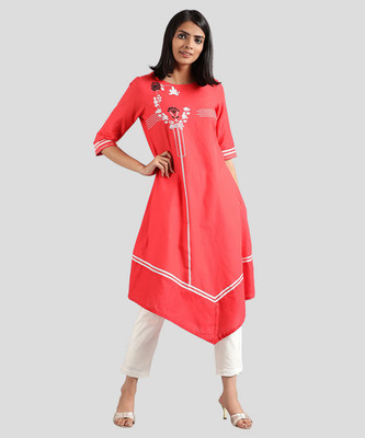 W Women Printed Asymmetric Kurta(Red)