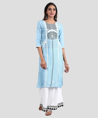 W Women Printed A-line Kurta(Blue)