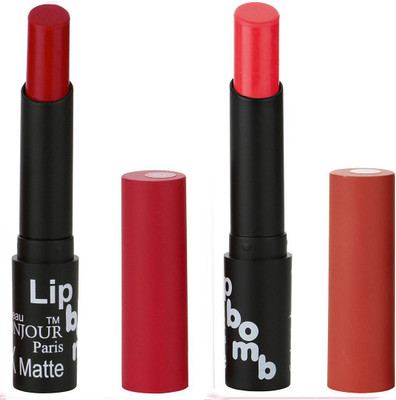 

Bonjour Paris Creamy Matte Lipsticks Set Of Must Have Colors Professional Quality with High Pigment Load 2 Pcs A3(Crimson, Strawberry)