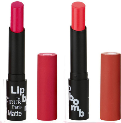 

Bonjour Paris Creamy Matte Lipsticks Set Of Must Have Colors Professional Quality with High Pigment Load 2 Pcs A24(Cardinet, Strawberry)