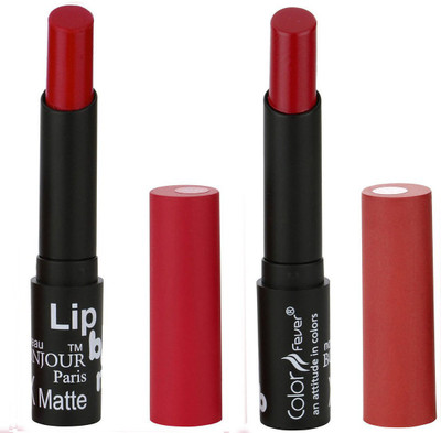 

Bonjour Paris Creamy Matte Lipsticks Set Of Must Have Colors Professional Quality with High Pigment Load 2 Pcs A6(Crimson, Dark Rose)