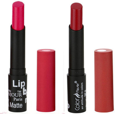 

Bonjour Paris Creamy Matte Lipsticks Set Of Must Have Colors Professional Quality with High Pigment Load 2 Pcs A27(Cardinet, Dark Rose)