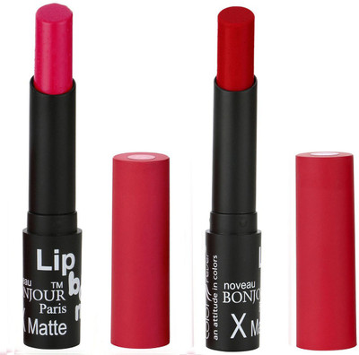 

Bonjour Paris Creamy Matte Lipsticks Set Of Must Have Colors Professional Quality with High Pigment Load 2 Pcs A28(Cardinet, Rusy)