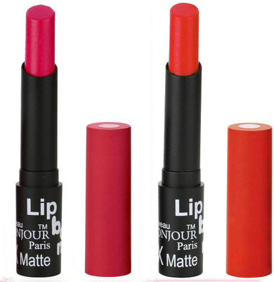

Bonjour Paris Creamy Matte Lipsticks Set Of Must Have Colors Professional Quality with High Pigment Load 2 Pcs A29(Cardinet, Red)