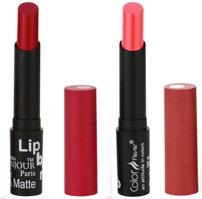 

Bonjour Paris Creamy Matte Lipsticks Set Of Must Have Colors Professional Quality with High Pigment Load 2 Pcs A10(Crimson, Baby Pink)