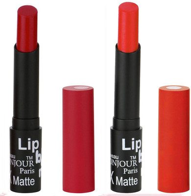 

Bonjour Paris Creamy Matte Lipsticks Set Of Must Have Colors Professional Quality with High Pigment Load 2 Pcs A8(Crimson, Red)