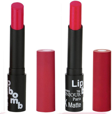 

Bonjour Paris Creamy Matte Lipsticks Set Of Must Have Colors Professional Quality with High Pigment Load 2 Pcs A39(Granet, Pink)