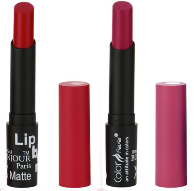 

Bonjour Paris Creamy Matte Lipsticks Set Of Must Have Colors Professional Quality with High Pigment Load 2 Pcs A2(Crimson, Purple)