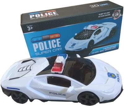 

saisan Kids Bump and Go 3D Lights Police Car with Sound and Light - White(Multicolor)