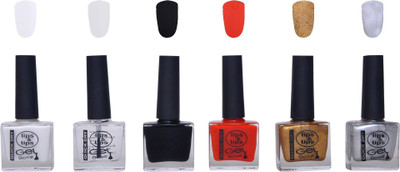 

Lips & Tips Premium Collection Nail Polish - Combo Set of 6 Exclusive Nail enamels - White, Base coat, Black, Fire Red, Golden Glow, Silver Shine Multi(Pack of 6)