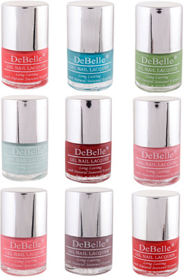 

DeBelle Gel Nail Lacquer 8 ml each Kit of 9 Red,Turquoise blue,Maroon,Mint blue & Pink,Mauve,Baby pink,Coral orange,Pastel Green(Pack of 9)