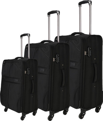 

Nasher Miles Brunei Soft-Sided Luggage Set of 3 Black Trolley/Travel/Tourist Bags (55, 65 & 75 Cm) Expandable Check-in Luggage -  inch(Black