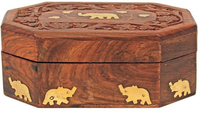 

sri balajee Handmade Wooden Jewellery Box for Women Jewel Organizer Elephant Charm, 6 Inches jewelry box Vanity Box(Brown)
