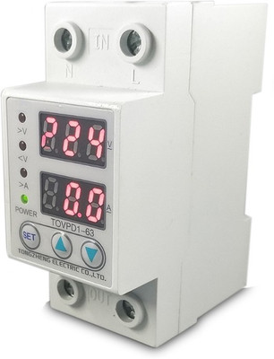 

Amicikart Automatic Over/Under Voltage (Adjustable Setting) Protection with Auto Re-Connect LED Display Standard Din-Rail Mounted Single Phase 220V, 63A Over/Under Voltage Protection(White)