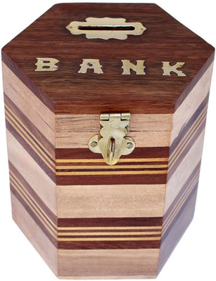 

Sri Balajee Handmade Wooden Piggy Bank - Money Bank - Coin Box - Money Box - Gift Items for Kids Coin Bank(Brown)