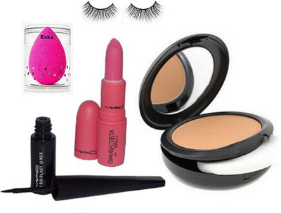 eska Sponge puff, eyelashes, MAC Liquid eyeliner & compact & giambattista valli lipstick(Set of 5)
