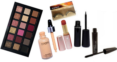 

anamaria Eyelashes & Mac Water Weight Foundation & Lakme 9 to 5 Lipstick & Haute Naughty Mascara+Eyeliner & Desert Dusk Palette(Set of 6)