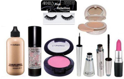 

Pink Rebellion Eyelashes & Face&Body Foundation & Prep Prime Primer & Blusher & Matte Lipstick & Compact & Brooke Candy Eyeliner+Mascara(Set of 8)