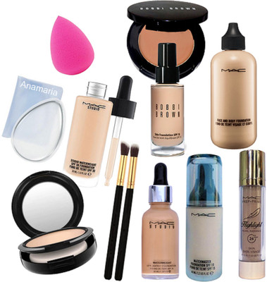 

anamaria Silicone Puff & Mac Matchmaster&Face&Body&Studio Waterweight (Pack of 2) Foundation & Compact & Blusher & Highlight & Bobbi Brown Foundation & Sponge Puff & Makeup Brush (Pack Of 2)(Set of 12)