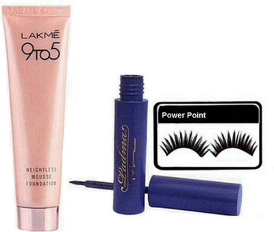

power point eyelashes 9to5 mousse foundation , padma eyeliner(Set of 3)