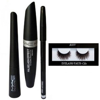 

RHV Eyelash Black And MAC 3 In 1(Eyebrow Pencil,Kajal,Mascara)(Set of 4)