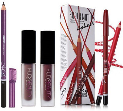 

MN MAKE UP PACK -WATERPROOF EYE BROW PENCIL WITH SUPER MATTE PREVENTS LIP COLOR FROM BLEEDING & FEATHERING LIP LINER WITH LIQUID MATTE LIPSTICK PACK(Set of 4)
