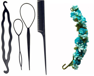 

KYT Hair comboset of 5 pcs , diy kit & Women's Fabric Juda Maker Flower Gajra Hair Accessory(Set of 5)