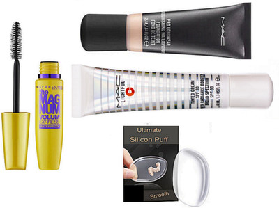 

Ultimate Silicon Puff With Pro longwear Foundation & Lightfull Tinted Cream SPF 30, The Magnum Volume Express Mascara(Set of 4)