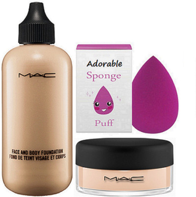 

Adorable sponge puff, mac face and body foundation , mac loose powder(Set of 3)