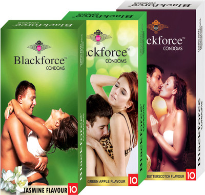 BLACKFORCE JASMINE,GREEN APPLE AND BUTTERSCOTCH 30 PCS IN 3 PACK (COMBO) EXTRA DOTTED Condom(Set of 3, 30S)