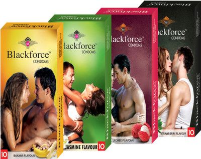 BLACKFORCE BANANA,JASMINE,LYCHEE AND STRAWBERRY 40 PCS IN 4 PACK (COMBO) EXTRA DOTTED Condom(Set of 4, 40S)