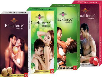 BLACKFORCE BUTTERSCOTCH,GREEN APPLE,COFFEE AND LYCHEE 40 PCS IN 4 PACK (COMBO) EXTRA DOTTED Condom(Set of 4, 40S)