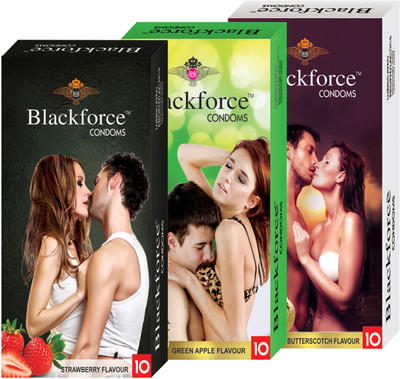 BLACKFORCE STRAWBERRY,GREEN APPLE AND BUTTERSCOTCH 30 PCS IN 3 PACK (COMBO) EXTRA DOTTED Condom(Set of 3, 30S)